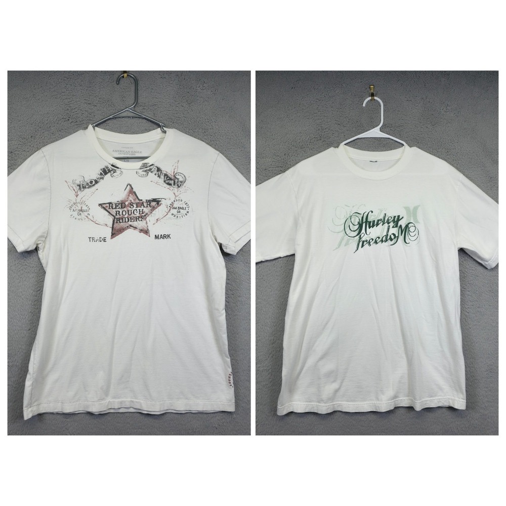 Y2K Style American Eagle Hurley Shirt Lot of 2 Mens L White Freedom Rough Rider